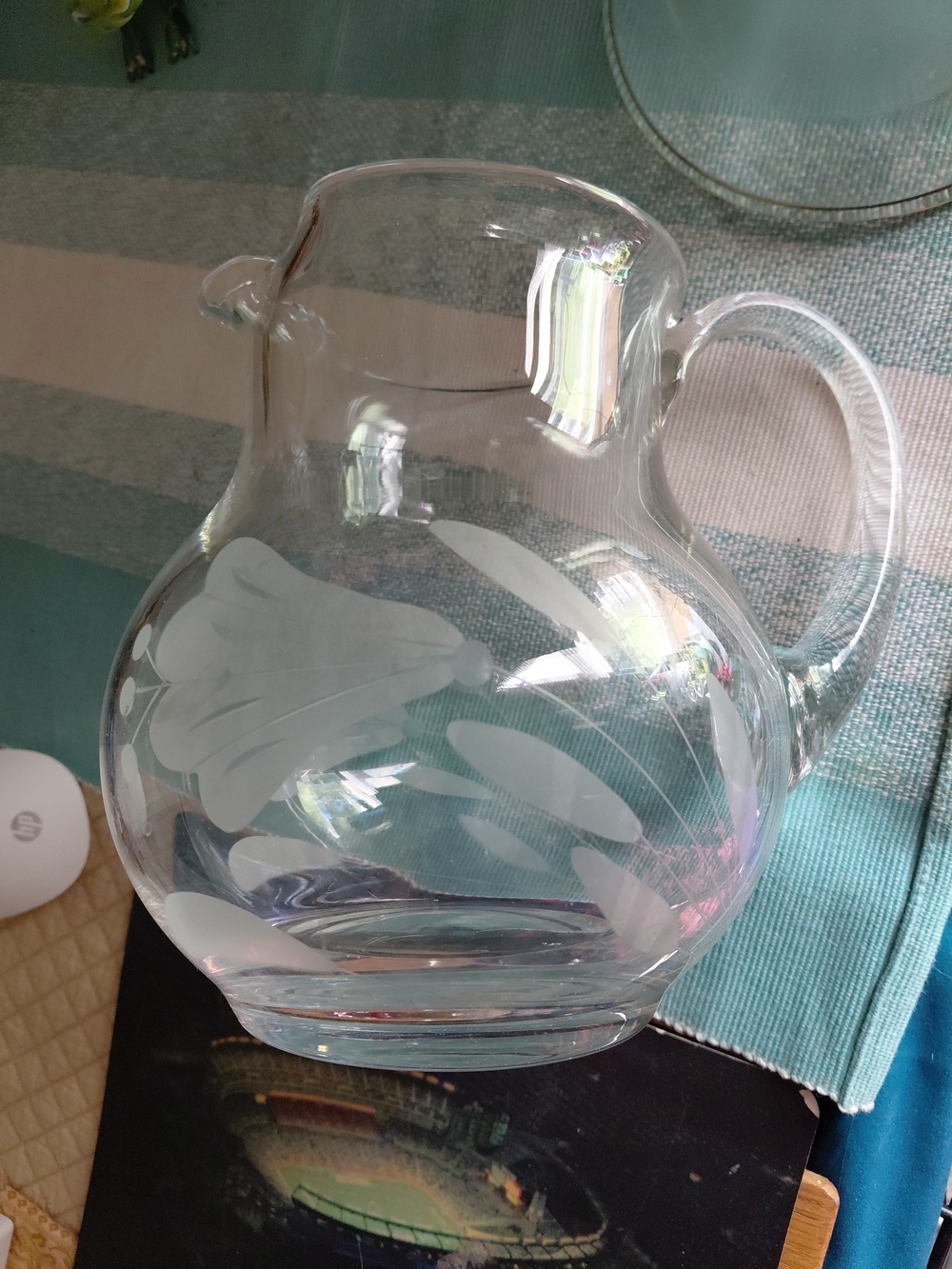 Clear Glass Etched Floral Pitcher - Home Art